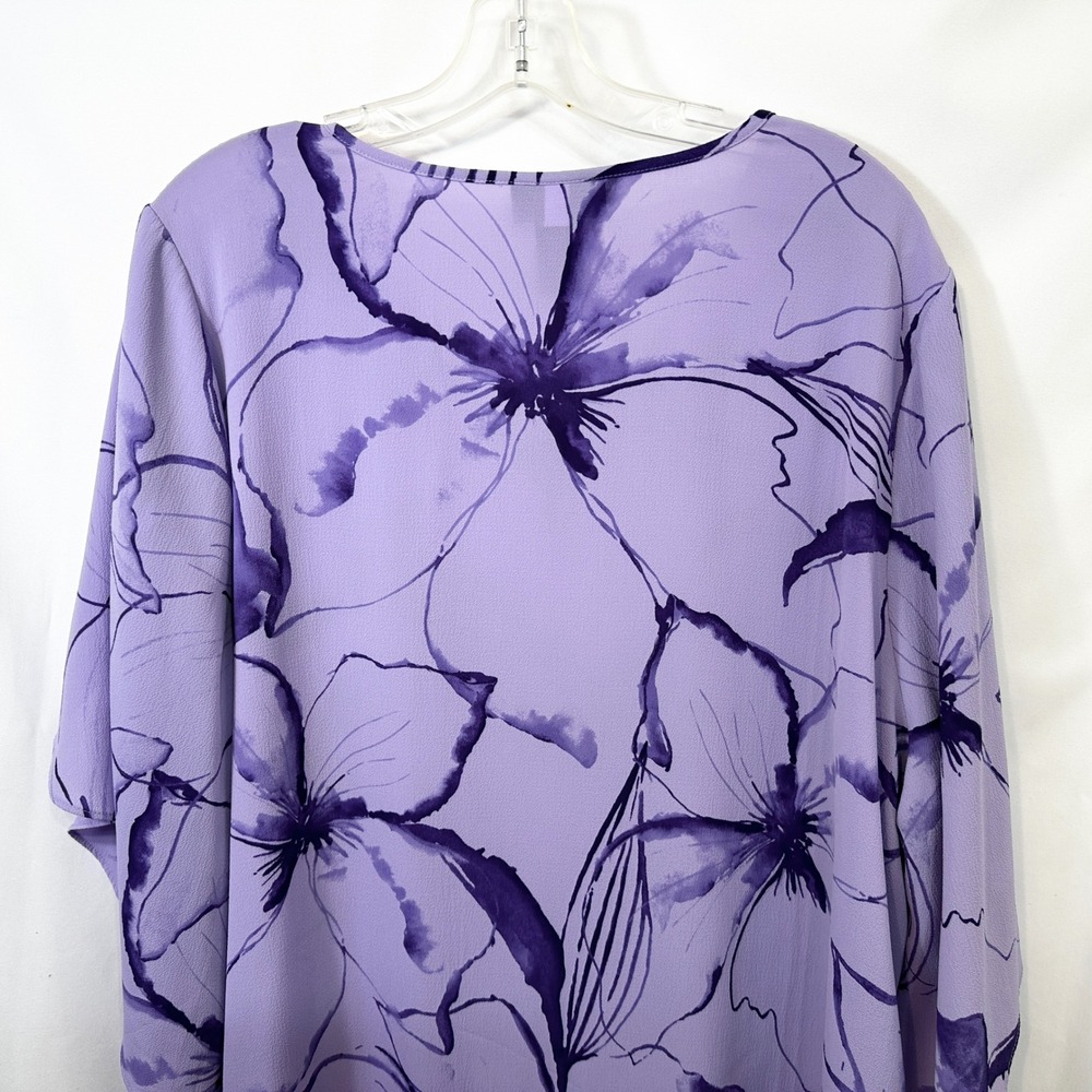 Catherines Plus Size 18/20W Top 1X Purple Floral‎ Dramatic Split Sleeve 793 - Picture 5 of 8